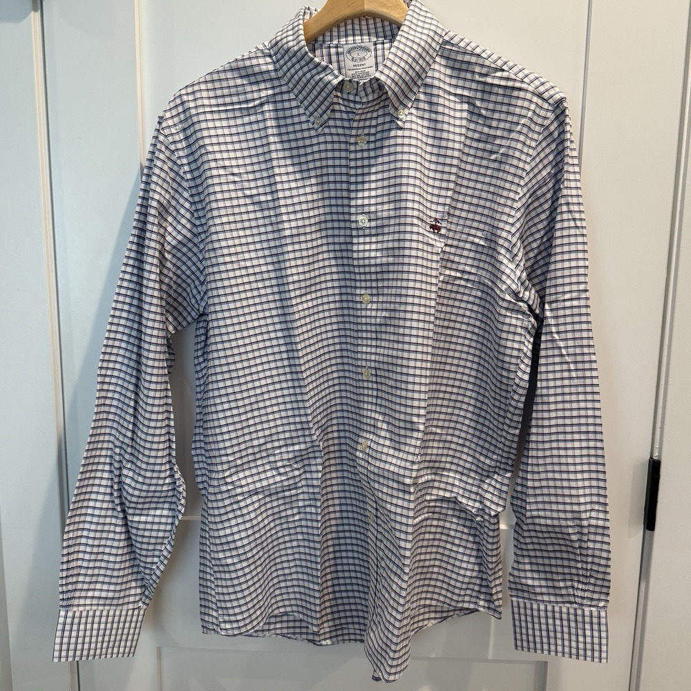 Brooks Brothers Regent Fit Mens Windowpane Check Button Down Pima Cotton Sz LG